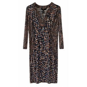 BCBGMAXAZRIA Petites Abstract Geometric V-Neck Sleeve Knit Dress SP Black Orange